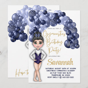 Invitation Gymnastique Anniversaire avec Bleu Balloon Arch