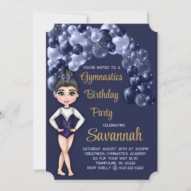 Invitation Gymnastique Anniversaire de la fête Marine Bleu Ba (Devant)