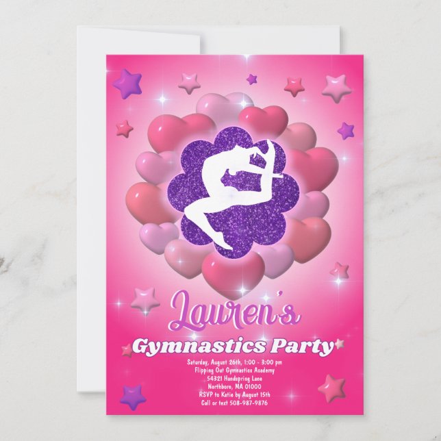 Invitation Gymnastique Anniversaire Soirée rose violet Invita (Devant)