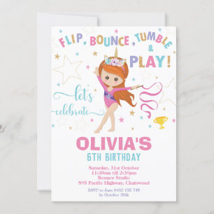 Invitation Gymnastique Anniversaire Unicorn Girl Gymnastique 