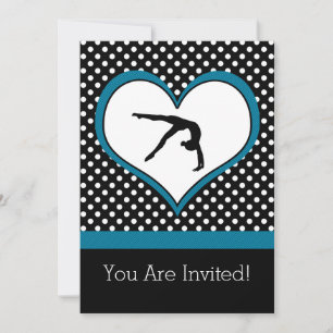 Invitation Gymnastique Blue Polka-Dot avec coeur