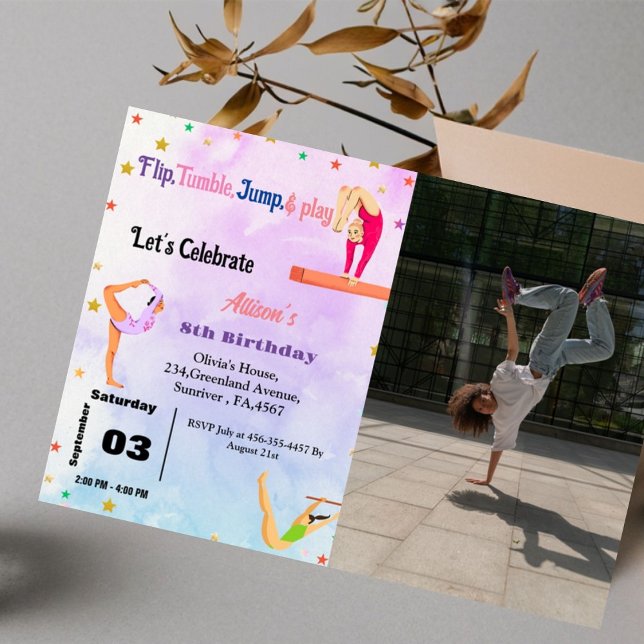 Invitation Gymnastique Cartwheel fête d'anniversaire fille (Créateur téléchargé)