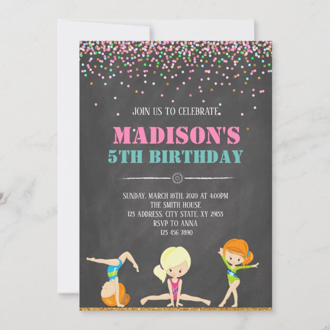 Invitation gymnastique d'anniversaire (Devant)