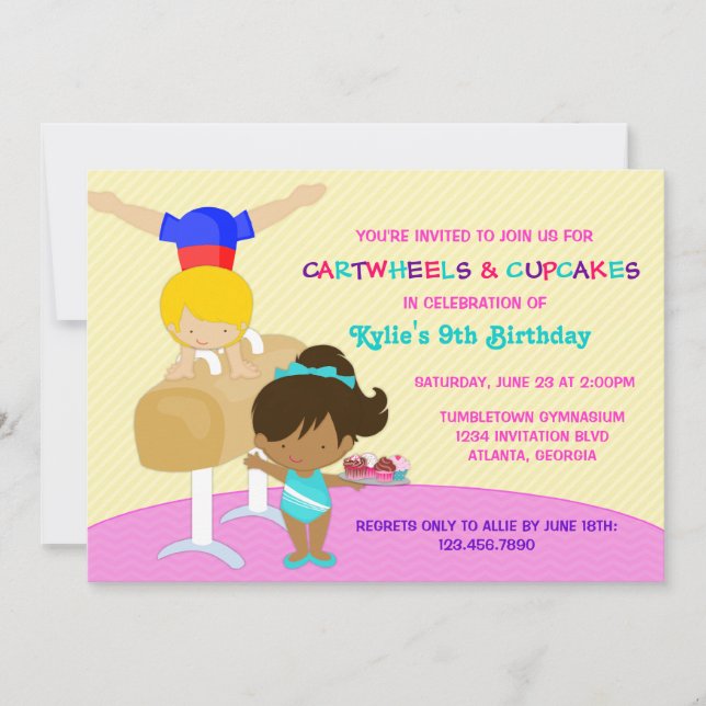 Invitation Gymnastique des roues et des cupcakes (Devant)