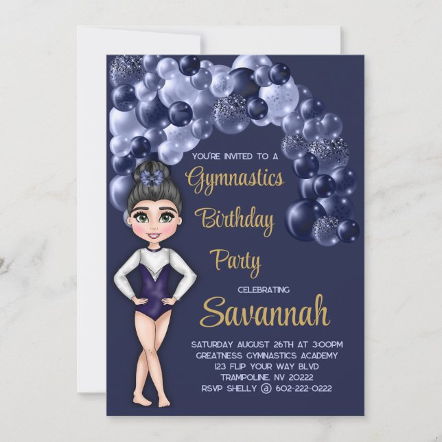 Invitation Gymnastique féminine Anniversaire Fête Ballons Ble (Devant)