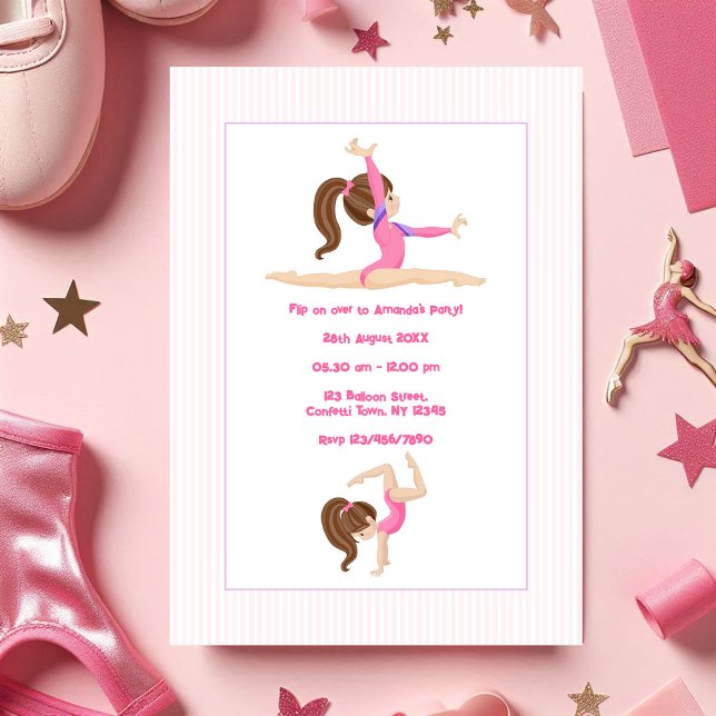 Invitation Gymnastique Fille Anniversaire Photo (Gymnastics Girl Birthday Party Photo Invitation)