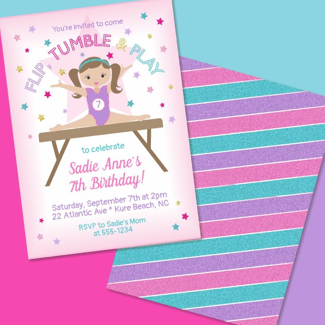 Invitation Gymnastique Jump fête d'anniversaire Brunette (Créateur téléchargé)