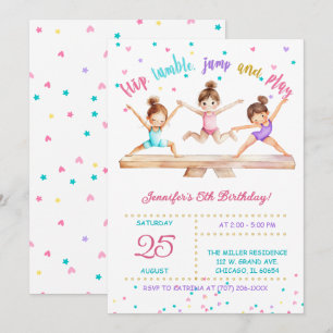 Invitation Gymnastique modifiable Filles de fête d'anniversai