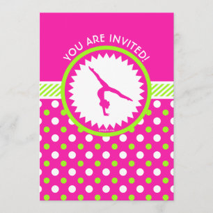 Invitation Gymnastique personnalisée Polka-Dots vert rose