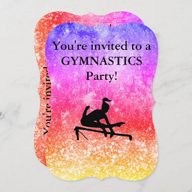 Invitation Gymnastique Rainbow Birthday Party (Devant / Derrière)