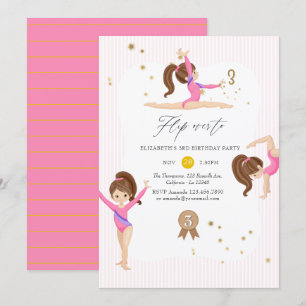 Invitation Gymnastique rose et or 3e fête d'anniversaire