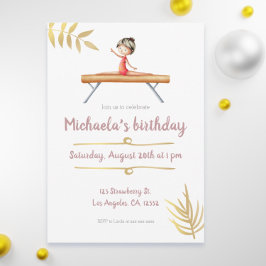 Invitation Gymnastique rose et or fille sur poutre Anniversai