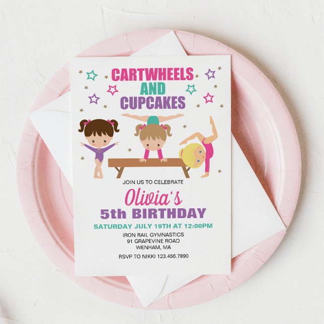 Invitation Gymnastique roues et cupcakes Anniversaire (Créateur téléchargé)