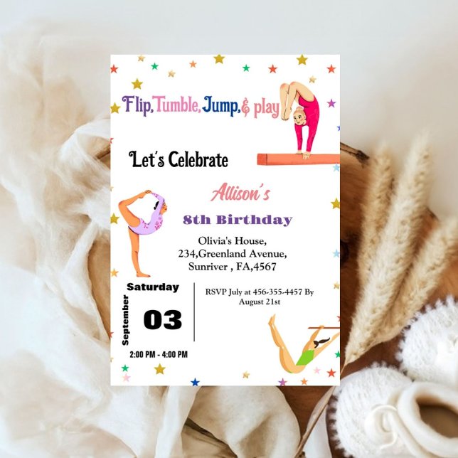 Invitation Gymnastique saut Cartwheel fête d'anniversaire fil (Créateur téléchargé)