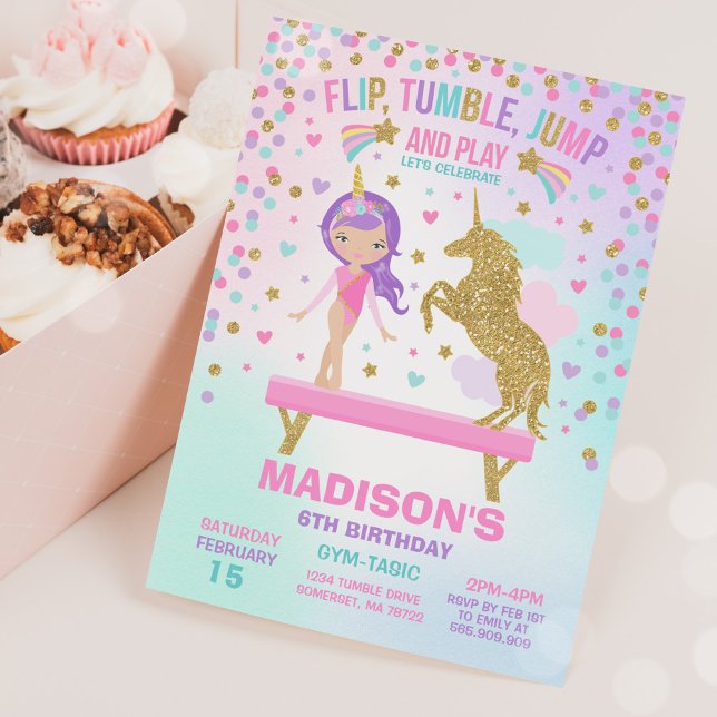 Invitation Gymnastique Unicorne Gymnastique Party (Créateur téléchargé)
