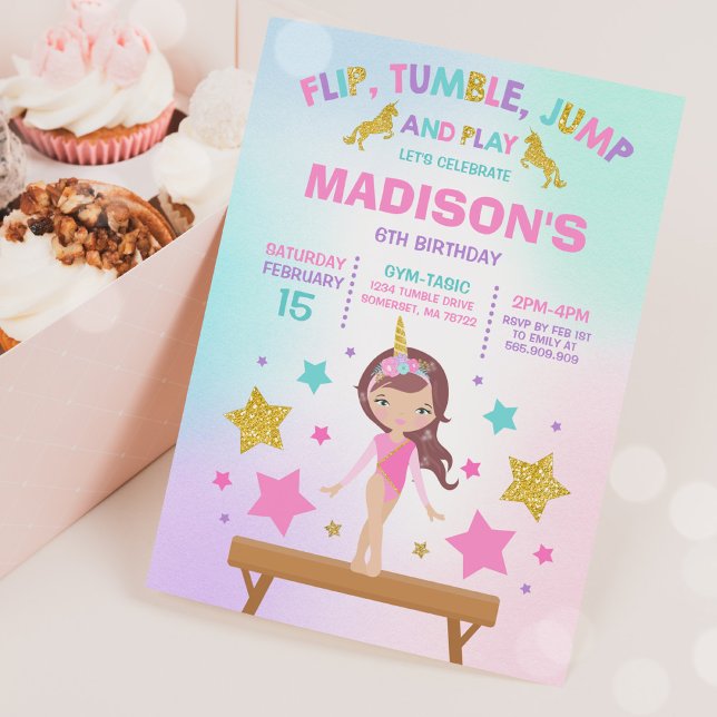 Invitation Gymnastique Unicorne Gymnastique Party (Créateur téléchargé)