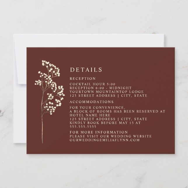 Invitation Gypsophila Botanical Beet Détails du Mariage (Devant)