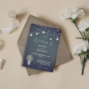 Invitation Gypsophile Bleu Gris Tableau Noir et Guirlandes Lu