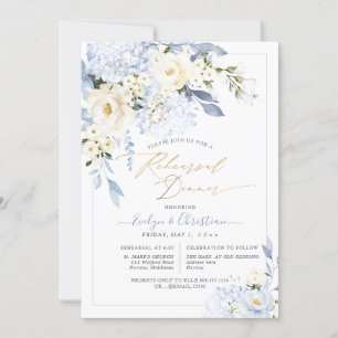 Invitation H2 Blue Hydrangea Crème Dîner de répétition Roses