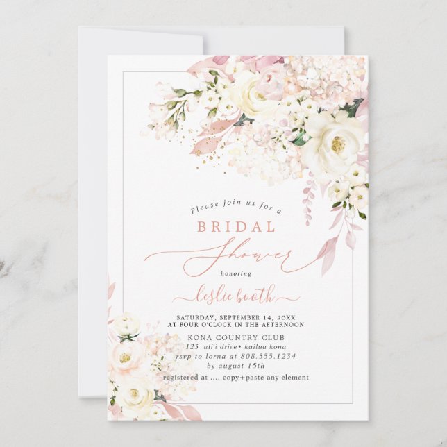 Invitation H2 Creamy Dusty Rose Blush Hydrangea (Devant)