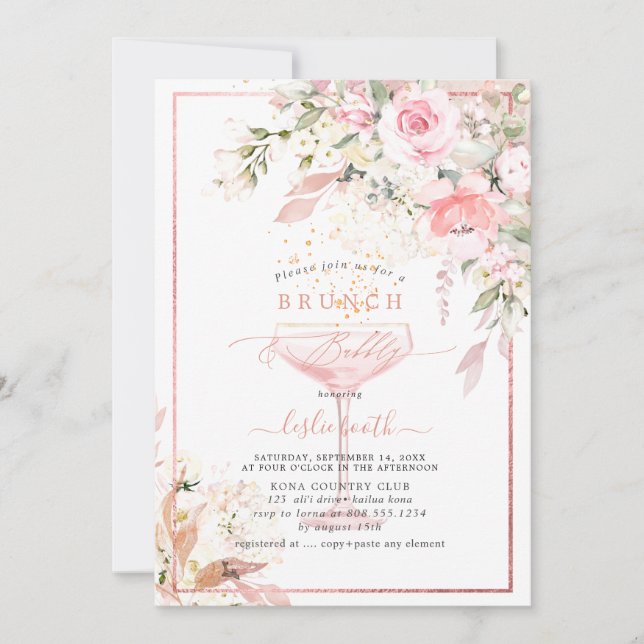 Invitation H2 Dusty Rose Blush Hydrangea Brunch Bubbly Invit (Devant)