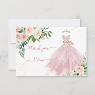 Invitation H2 Étincelant rose Quinceanera robe Merci