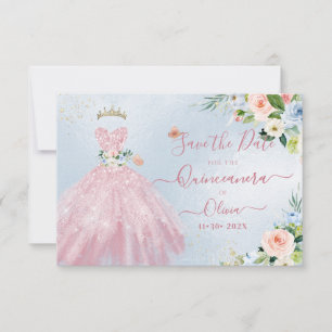 Invitation H2 Robe rose mousseuse Quinceanera Date de sauvega