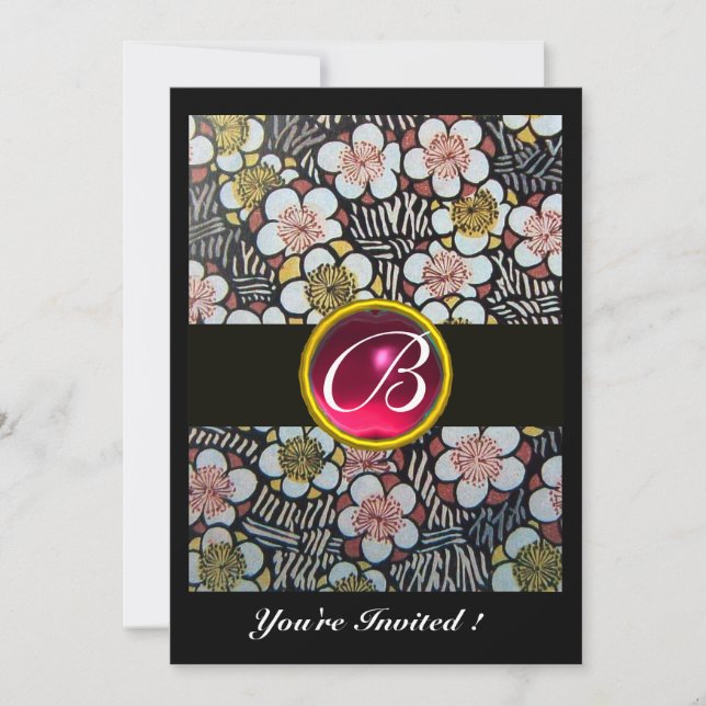 INVITATION HAIKU/FLEURS DU PRINTEMPS, MONOGRAMME DE RUBY DE F (Devant)