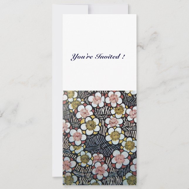 INVITATION HAIKU/ NOIR BLANC JAUNE ROSE FLEURS DE PRINTEMPS (Devant)