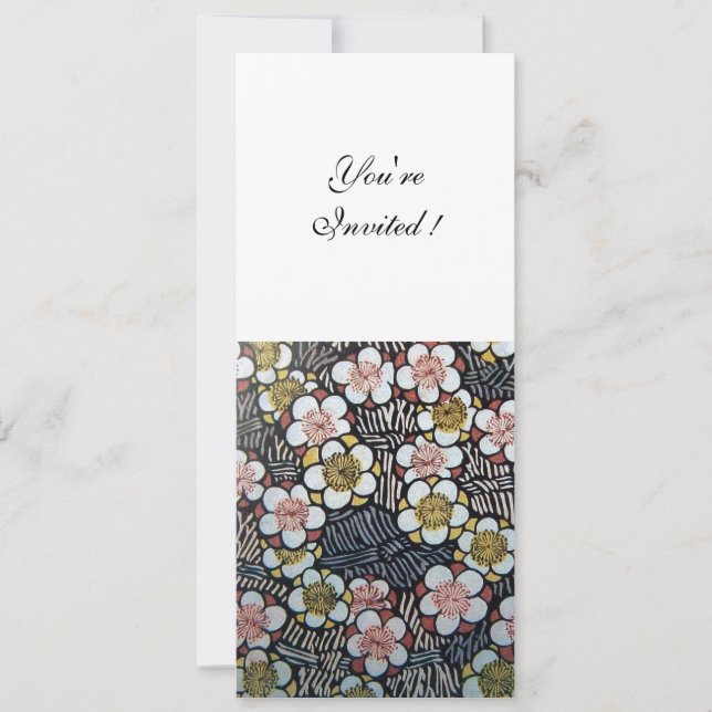 INVITATION HAIKU/ NOIR BLANC JAUNE ROSE FLEURS DE PRINTEMPS (Devant)