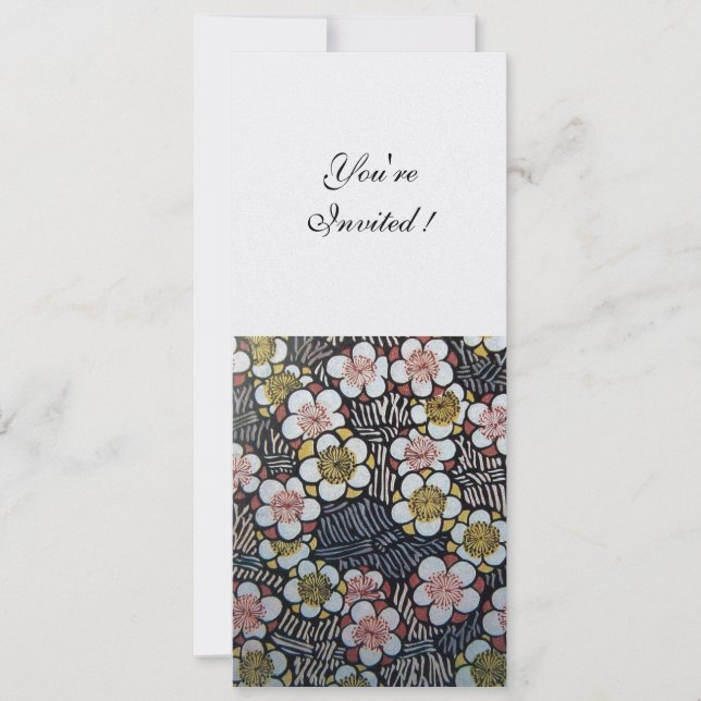 INVITATION HAIKU/ NOIR BLANC JAUNE ROSE FLEURS DE PRINTEMPS (Devant)