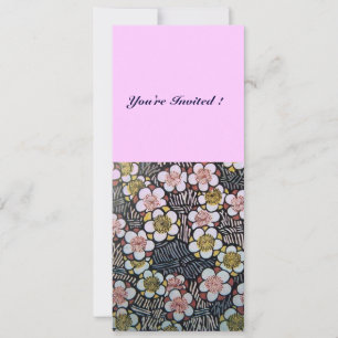 INVITATION HAIKU/ NOIR BLANC JAUNE ROSE FLEURS DE PRINTEMPS