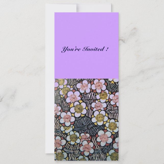 INVITATION HAIKU/ NOIR BLANC JAUNE VIOLET FLEURS DE PRINTEMPS (Devant)