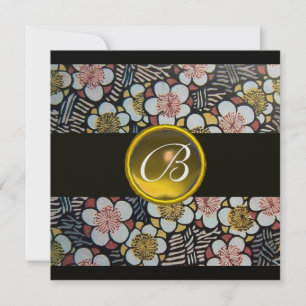 INVITATION HAIKU/PRIMAVERA FLEURS TOPAZE JAUNE MONOGRAMME
