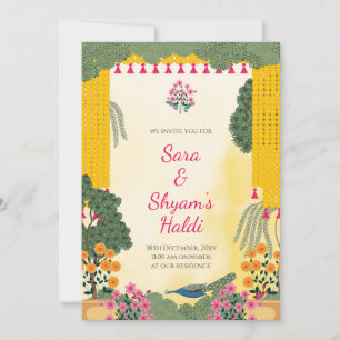 Invitation Haldi Jardin Floral de Tagète Paon