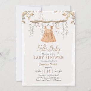 Invitation Hallo Vêtements bébé fille Baby shower bohème