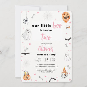 Invitation Halloween 2e anniversaire Fille fantôme rose deux 
