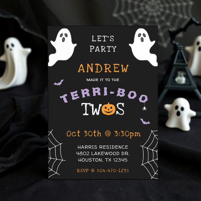 Invitation Halloween 2e anniversaire Terri-Boo Twos Ghost got (Halloween 2nd Birthday Terri-Boo Twos Ghost Gothic Invitation
)