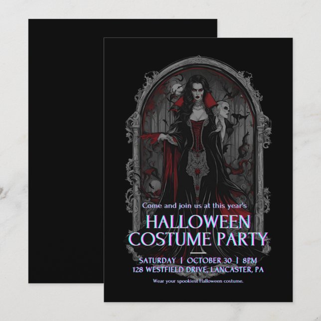 Invitation Halloween 4 vampire, effrayant, monstre amusant, h (Devant / Derrière)