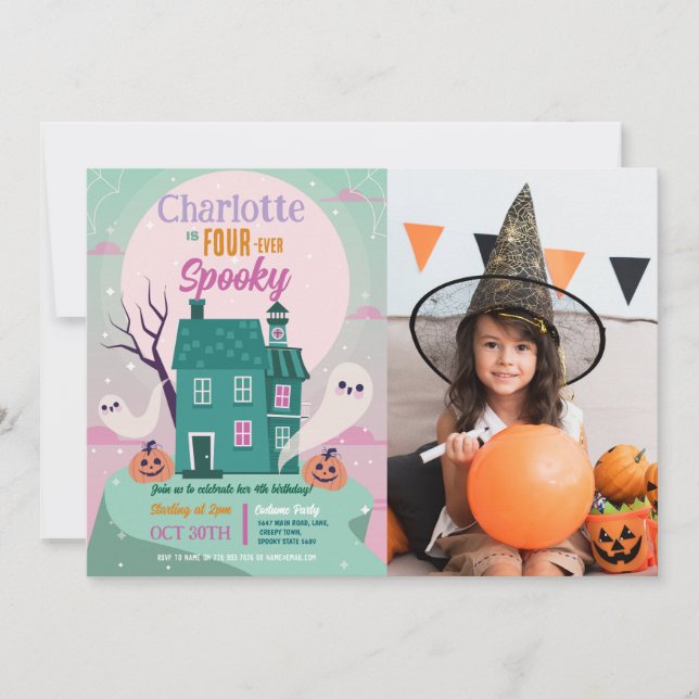 Invitation Halloween 4th Party Photo Ghost House Haunted (Devant)