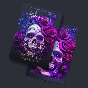 Invitation Halloween adulte fête d'anniversaire Crâne bleu po