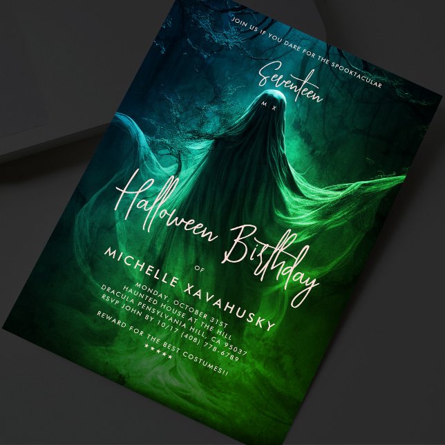 Invitation Halloween adulte fête d'anniversaire Ghost Green (Adult Halloween Birthday Party Ghost Green Invitation
)