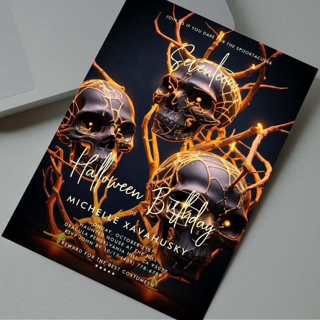 Invitation Halloween adulte fête d'anniversaire Neon Crâne mo (Adult Halloween Birthday Party Neon Skull Modern Invitation
)