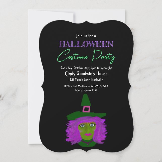 Invitation Halloween Adulte Thème de la Sorcière Costume fête (Devant)