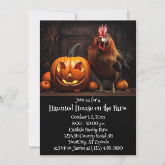 Invitation Halloween Agritourisme Chicken Rooster Maison hant