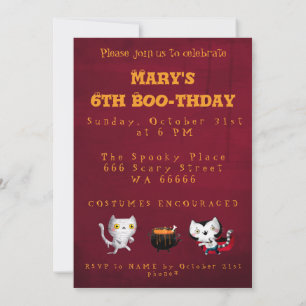 Invitation Halloween Anniversaire Chats de sorcière Bat Vampi