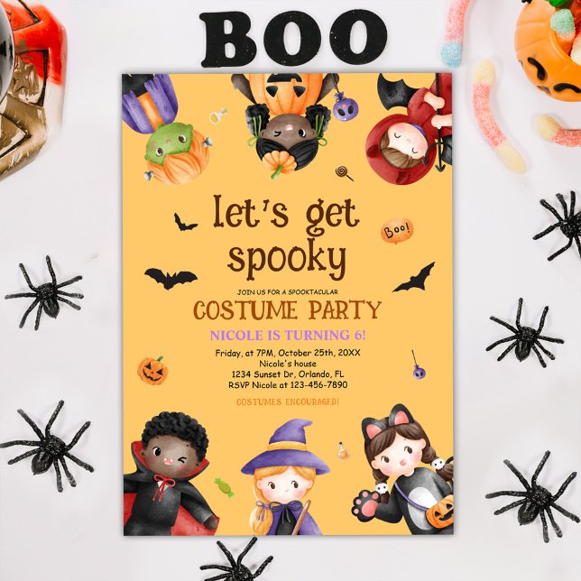 Invitation Halloween Anniversaire Cute Kids Costume Party (Halloween Birthday Cute Kids Costume Party Invitation)