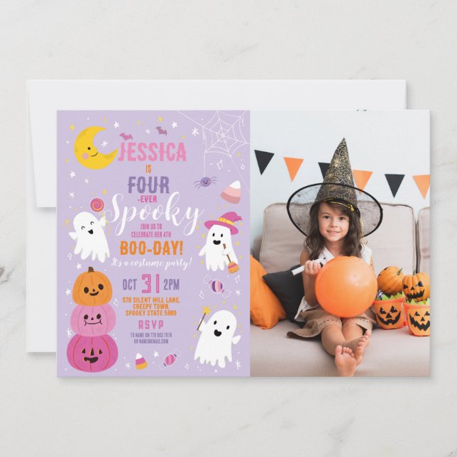 Invitation Halloween Anniversaire FOUR 4th Girls Party Photo (Devant)