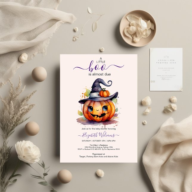 Invitation Halloween Aquarelle Citrouille Petit Boo Baby Show (Créateur téléchargé)