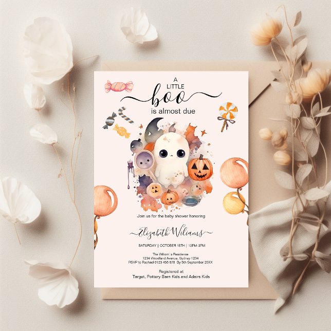 Invitation Halloween Aquarelle Citrouille Petit Boo Baby Show (Créateur téléchargé)